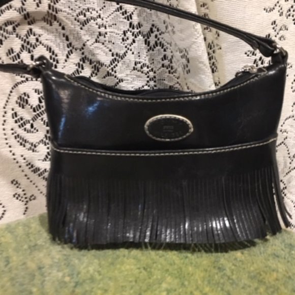 ✨HP✨Tommy Hilfiger Black Leather Fringed Mini Bag Satchel 7.5"x4.5" - Picture 10 of 16
